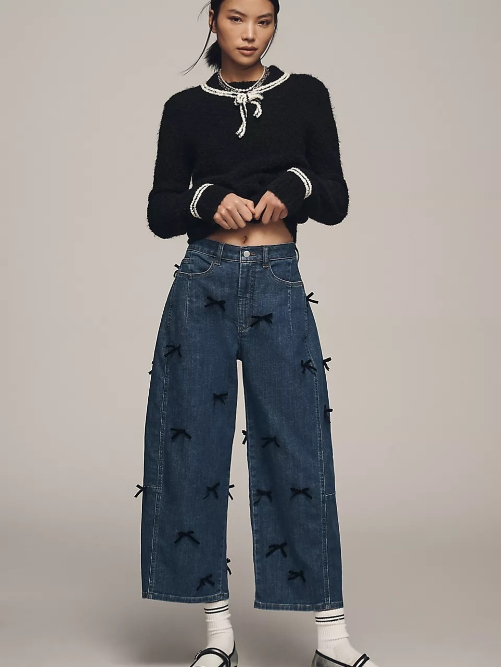 Anthropologie Pilcro Kenna Bow Barrel Jeans Cropped Mid Rise Heritage Denim 28 - Picture 2 of 13